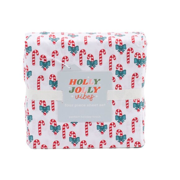 HOLLY JOLLY VIBES multi Candycane Bows Sheet Set - Picture 1 of 1